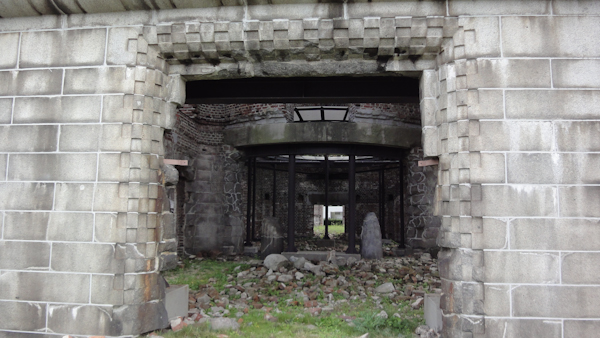 a dark entranceway at ground level